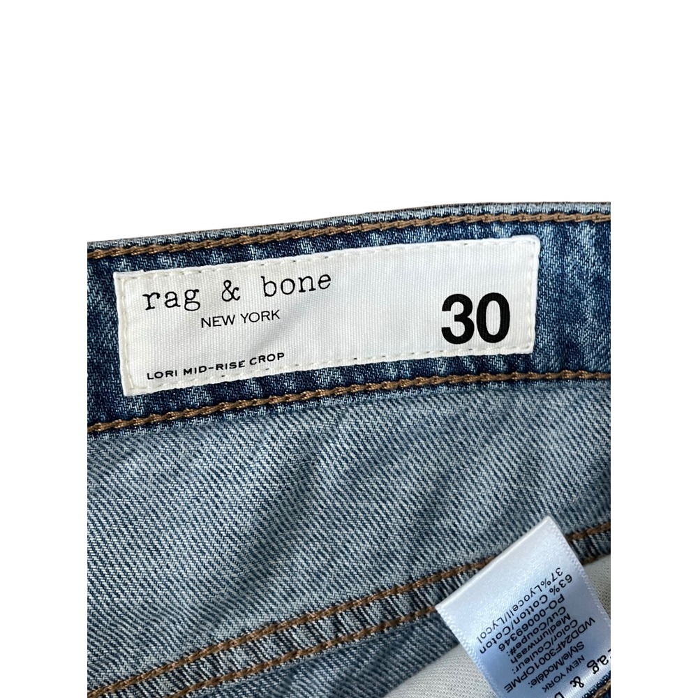 Rag Bone Lori Mid Rise Crop ‎ Wide Leg Jeans Medium Wash Denim Size 30 - Picture 7 of 9
